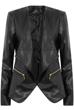 Black PU Waterfall Blazer