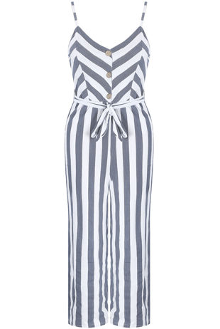 Striped Front Button Up Jumpsuit 