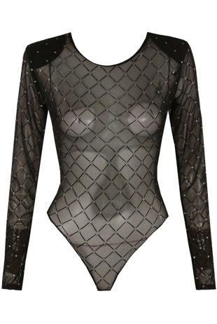 Diamante Mesh Round Neck Bodysuit