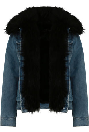 Blue with Black Fur Denim Fur Lined Jacket