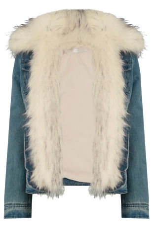 Blue with Cream Fur Denim Fur Lined Jacket