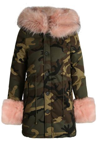  Camouflage Pink Fur Hood Parka Coat and Fur cuffs