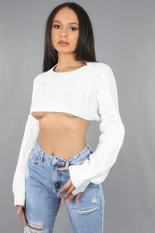 Cream Knitted Arm Warmer Top