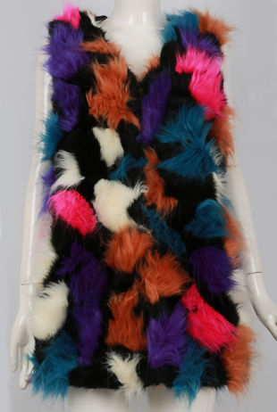 Purple And Orange Multicolour Fur Gilet