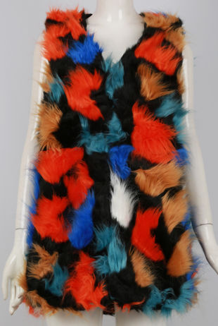 Red Blue Multicolour Fur Gilet