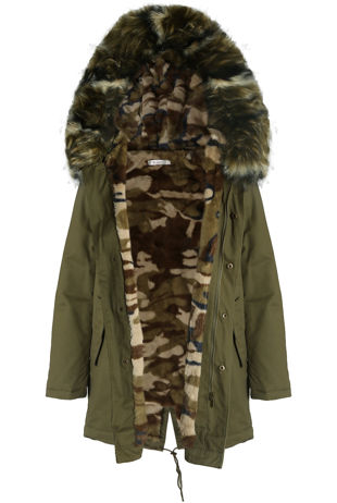 Khaki Parka Coat with Camouflage Fur