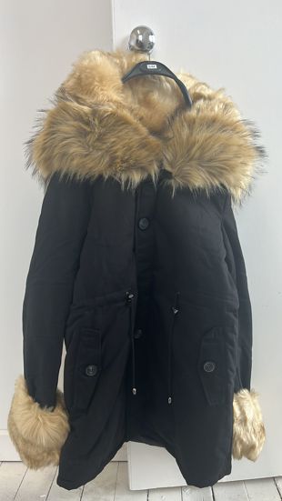 Black Parka Coat with BeigeFur Hood Lining