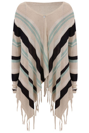 Beige Knitted Layer Pattern Fringe Cardigans 