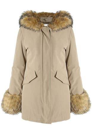Beige Parka Coat with Fur Hood & Cuffs 