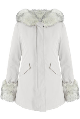 Hooded Parka With Chunky Faux Fur Cuff In White