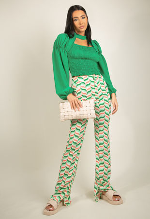 Green Printed High Waisted Flare Trouser