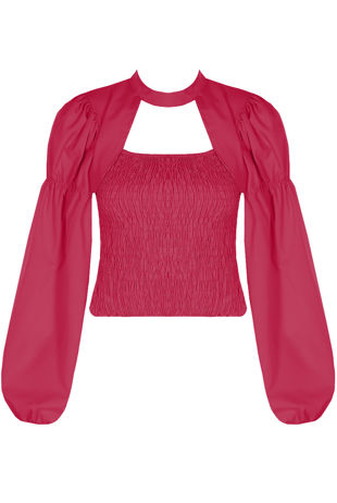 Fuchsia Shirred Cut Out Balloon Sleeve Top