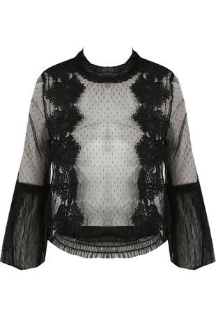 Black Mock Neck Lace Mesh Top