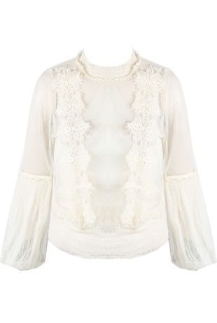 Beige Mock Neck Lace Mesh Top