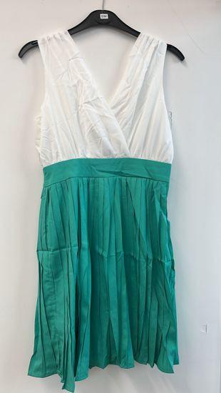 White Green Pleated Dress