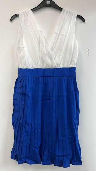 White Royal Blue Pleated Dress