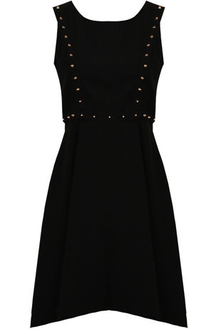 Black With Gold Studded Detail Skater Dress 