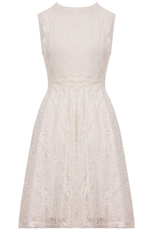 Cream Floral Lace Back Cut Out Skater Dress