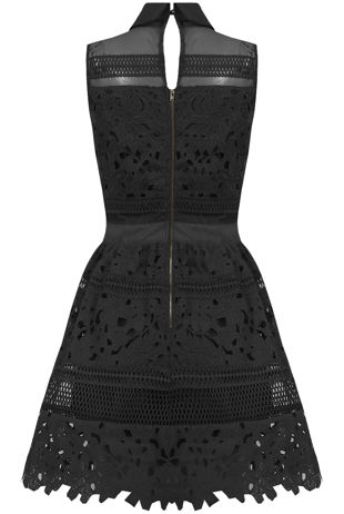 Black Floral Textured Netted Skater Dress
