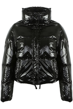 Black Foil Funnel Neck Quilted Jacket