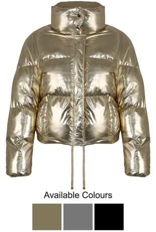Golden Foil Funnel Neck Quilted Jacket