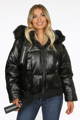 Black Fur Hood Quilted Jacket