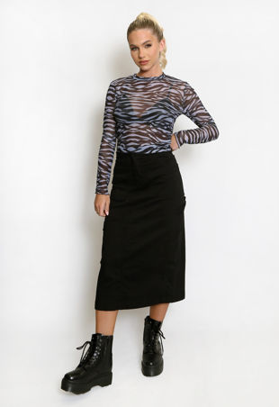 Grey Animal Print Sheer Long Sleeve Top 