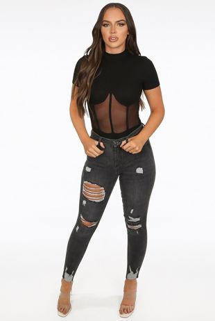 Black Denim Ripped Knee Skinny Jeans