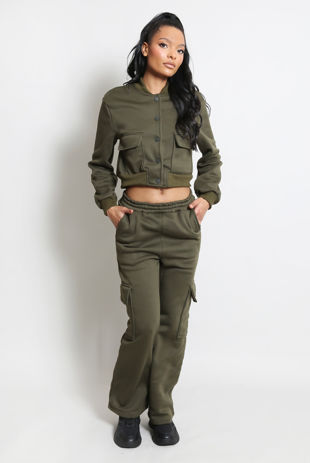 Khaki Jersey Jacket And Cargo Trouser 