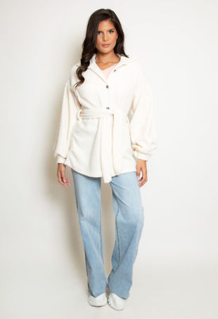 Cream Borg Belted Shacket