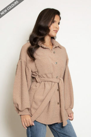 Taupe Borg Belted Shacket