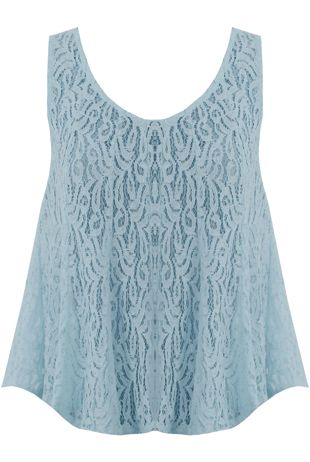 Light Blue Lace Textured Sleeveless Top