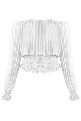 White Off Shoulders Pleated Top