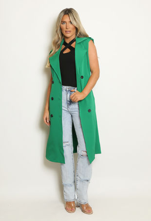 Green Sleeveless Trench Coat