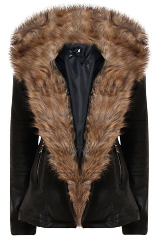 Black Golden Fur Lined PU Jacket