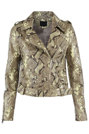 Animal Pattern Faux Leather Biker Jacket 