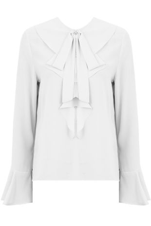 cream Front Bow Detail Long Sleeve Blouse