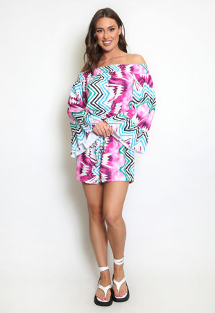 Fuchsia Zig Zag Print Bardot Playsuit