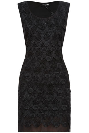 Black Lace Fall Layered Fitted Dress 
