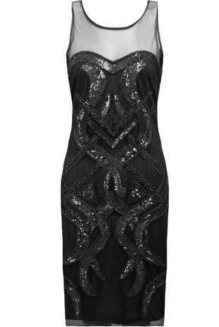 Black Mesh & Sequin Detail Side Zip Up Dress