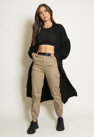 Black Soft Knit Longline Cardigans With Pocket