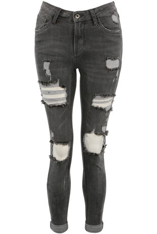 Washed Ripped Denim Jeans in Grey