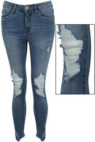 Mid Blue Shredded Denim Jeans