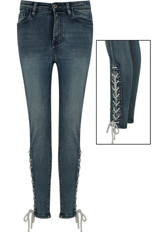 Lace Up Shin Denim Jeans