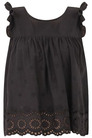 Black Cotton Frill Sleeve Tops