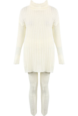 White Polo Neck Loungewear Set