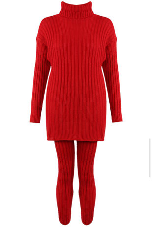 Red Polo Neck Loungewear Set