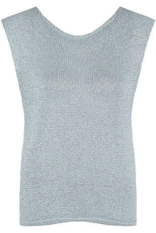 Sky Blue Metallic Round Neck Knitted Tops