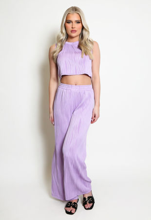 Lilac Wavy Plisse Sleeveless Top And Trouser Set