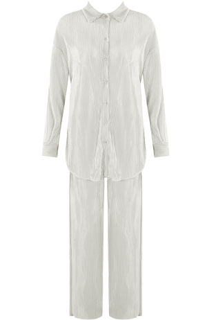 White Plisse Blouse And Trouser Set
